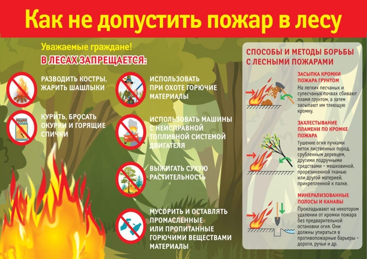 Памятка населению по профилактике природных пожаров и действиям при их возникновении <p>Что делать в зоне природного пожара: <p>- если вы находитесь вблизи пожара, то определите направление ветра и распространения огня; <p>- выходите из опасной зоны тольк